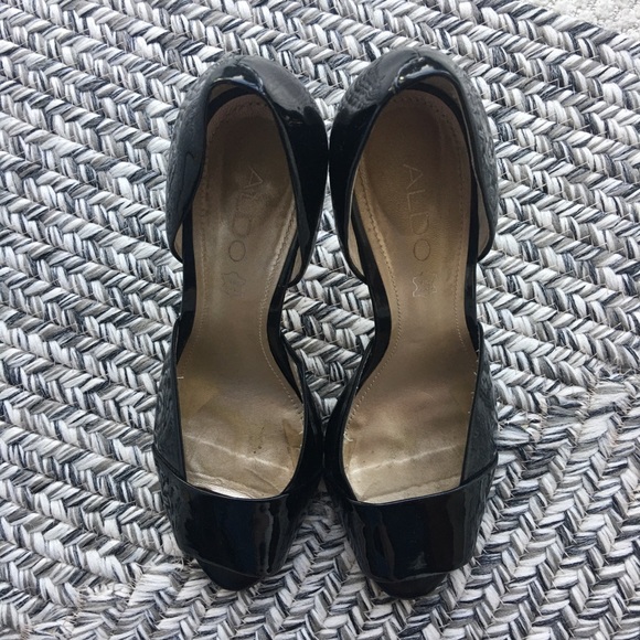 Aldo - Black Patent Leather Peep Toe Heels - Picture 4 of 5